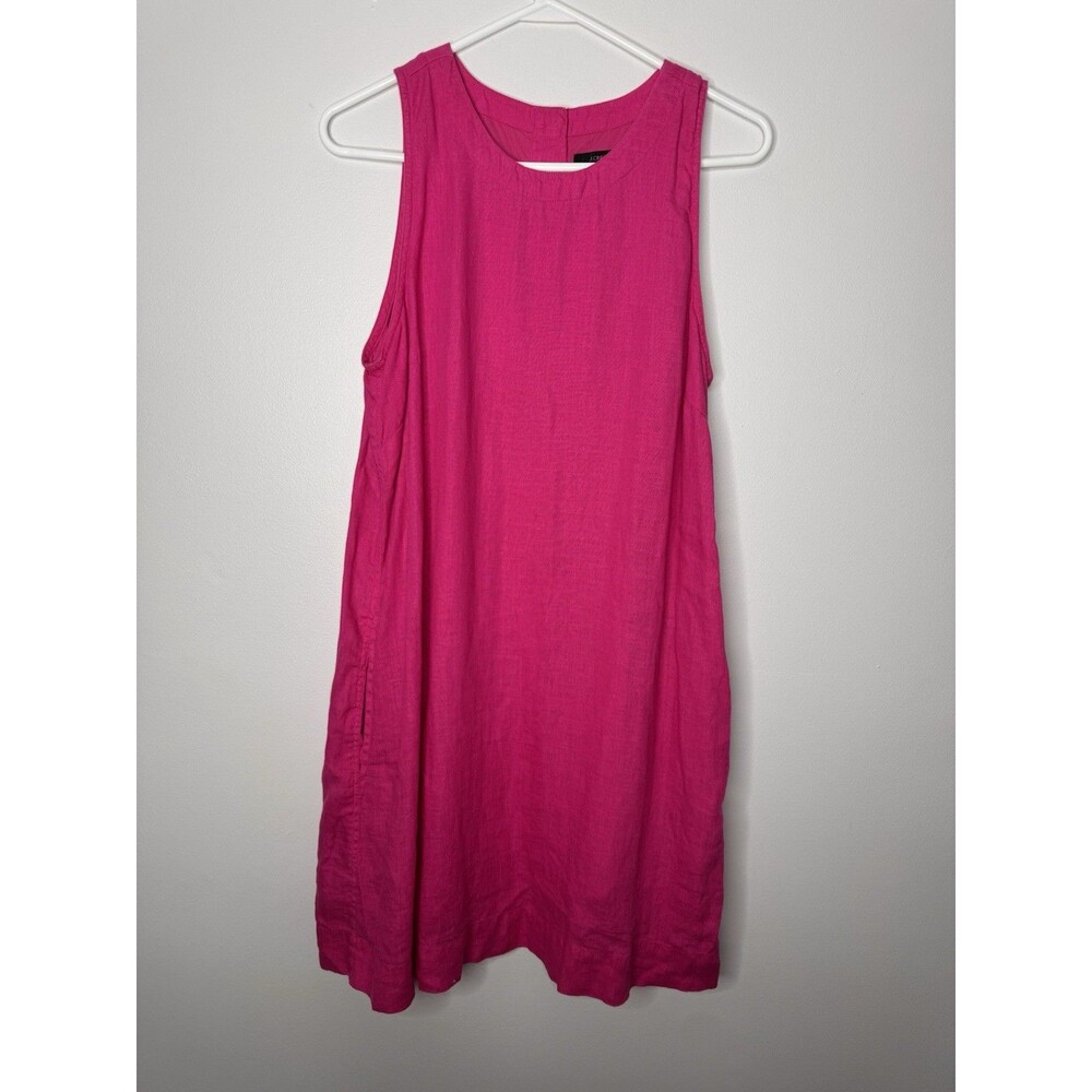 J Crew Linen Dress Women M Fuschia Pink Button Back Lined Shift Resort Vacay